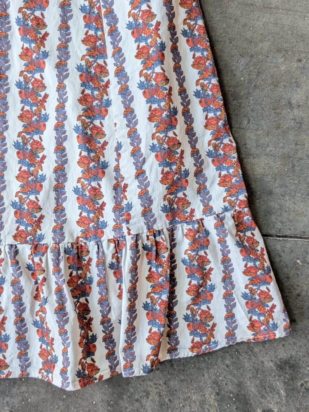 O.P.T. White Autumn Floral Striped Cotton Ruffle Midi Skirt small - Picture 5 of 9